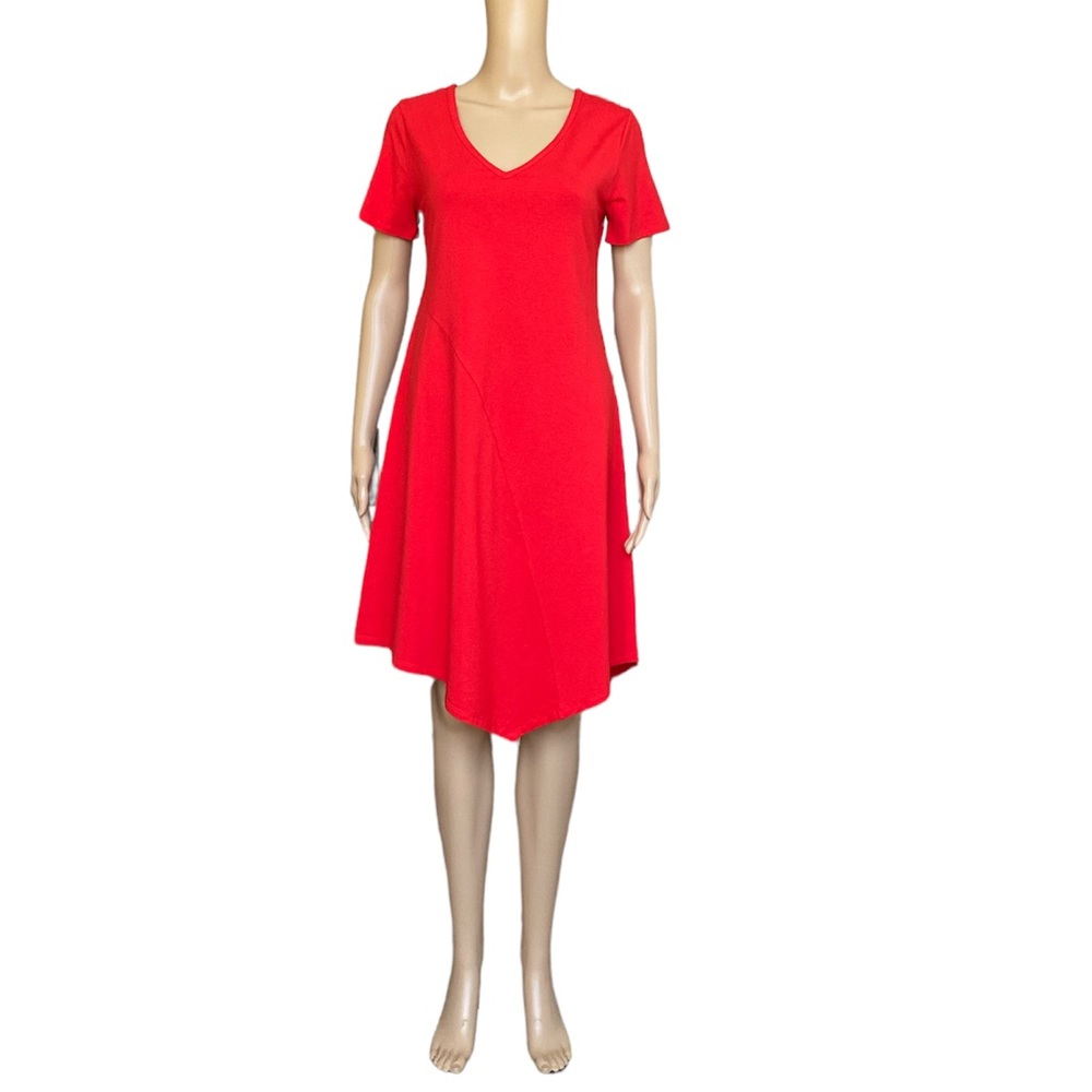 Soft Surroundings Asymmetrical Hem Red Cotton T-Shirt Dress NWOT
